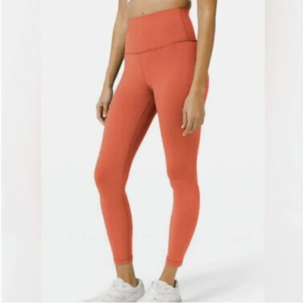 Lululemon Train Times Pant 25" Leggings Poppy Coral High Rise Luxtreme Mesh Sz 8